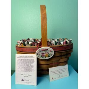 READ Vtg Longaberger Medium Easter Basket 1995 Protector Liner Tie-on Floral